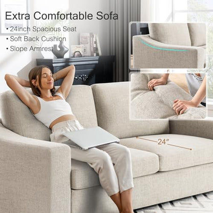 Modular Sectional Couch Set, 47" Oversize Accent Chair and 85" Modern Loveseat Sofa Deep Couch for Apartment, Living Room, Bedroom, Linen, Oatmeal - color: Oatmeal, size: 85 Inch - Deep Couch + Single Sofa