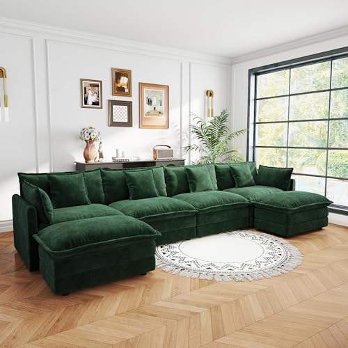 4 Seater Sectional Sofa,146.5 inch U-Shape,Green | Oversized Modular Couch Deep Seat - color: Green, size: 146.5 inch-U