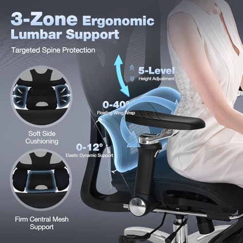 MALOL Ergonomic Office Chair, 400lbs High Back Mesh Desk Chair with 6D Armrests, 3D Headrest, Adjustable Lumbar Support, Seat Depth Adjustment, Tilt Lock, Metal Base & PU Wheels, Black - color: Black