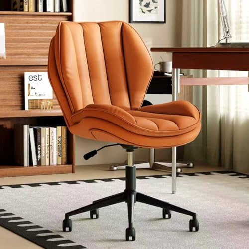 Home Office Desk Chair with Wheels, Adjustable Height Armless Office Chair, PU Leather Mid Back 360° Small Computer Chair, Modern L Shaped Chair for Office, Gaming, Reading Room (Orange) - color: Orange