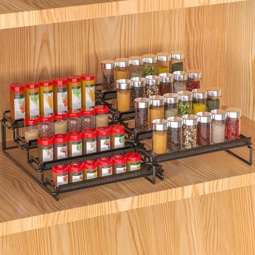 2 Pack Spice Rack Organizer for Cabinet, 4 Tier Black (S&L) Seasoning Organizer Rack for Inside Cabinets, Countertop, Pantry Storage - size: S&L