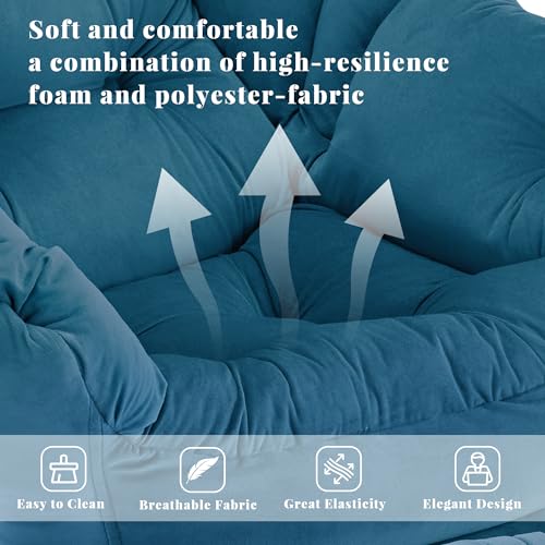 Lazy Chair with Ottoman, Comfy Reading Chair, Blue | Cushioned Seat with Foldable Ottoman and Side Pocket, Lounge Chair for Bedroom, Living Room, Dorm and Small Spaces - color: Blue