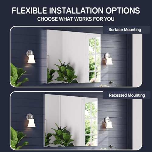 44"x36" Medicine Cabinet with Mirror & Soft Close Hinges, Surface Mount or Recessed Medicine Cabinet with Adjustable Shelves, Bathroom Wall Medicine Cabinet with Storage, Aluminum Alloy Frame, Combo - size: 44" x 36"