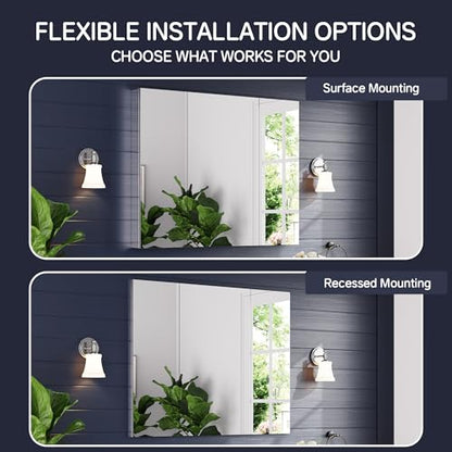 44"x36" Medicine Cabinet with Mirror & Soft Close Hinges, Surface Mount or Recessed Medicine Cabinet with Adjustable Shelves, Bathroom Wall Medicine Cabinet with Storage, Aluminum Alloy Frame, Combo - size: 44" x 36"