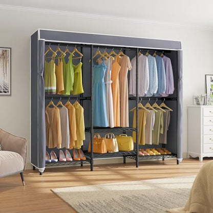 VIPEK V5C SE Covered Garment Rack Heavy Duty Clothes Rack with Cover and Adjustable Shelves, Freestanding Portable Closet Racks Clothes Storage Wardrobe Closets, Black Clothing Racks with Grey Cover