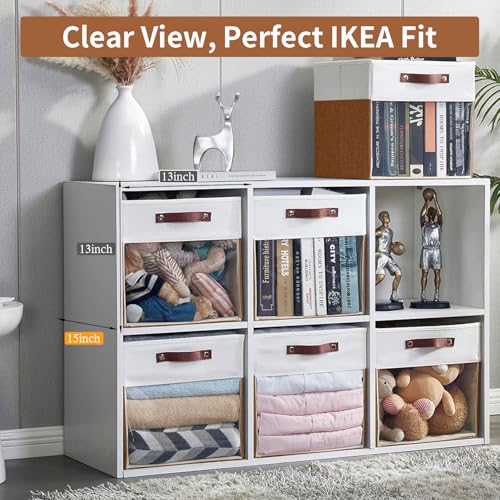 Storage Cubes, 4 Pack Linen Foldable Storage Bins with Clear Window and 2 Handles, 13x15x13 Storage Cube Bins for Shelf Closet, Kallax, Clothes, Books - (Brown / Off-White) - color: Brown / Off-White, size: 13 x 15 x 13