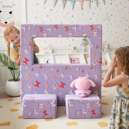 MeMoreCool Glow in Dark Butterfly Kids Couch, Fold Out Sofa, Lavender | Glow in dark butterfly kids couch - color: Lavender Butterfly