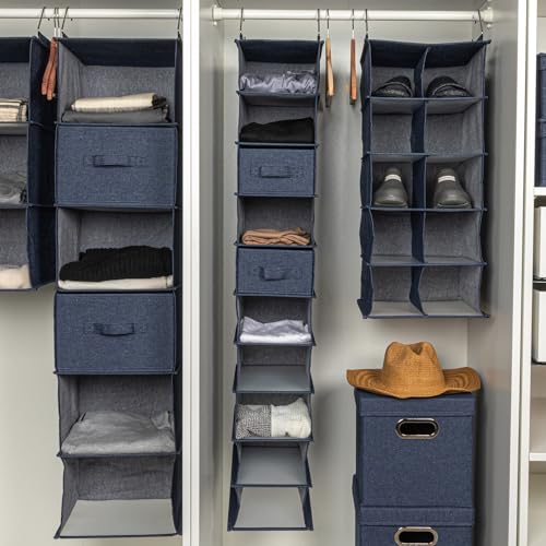 Household Essentials Hanging Narrow Cotton Blend and Plastic Closet Organizer with 10 Storage Shelves, Denim - color: Denim
