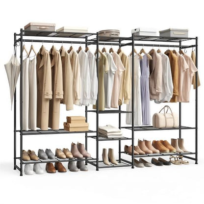 SONGMICS Portable Closet Wardrobe, Clothes Rack, Closet Organizers and Storage, Freestanding Clothing Rack with 10 Shelves, 3 Hanging Rods, Metal Frame Rack, for Bedroom, Entryway, Black ULGR011BZ03S - size: 81.3"L