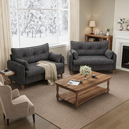 50" Mini Loveseat Couch for Small Space | Tufted Love Seat Couches for Bedroom and Apartment | Small Sofa Dark Grey - color: Dark Grey