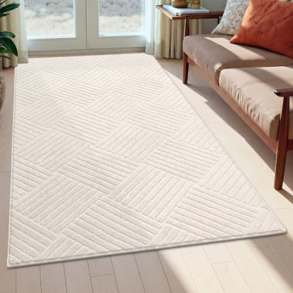 3x5 Living Room Area Rug, Beige Soft Geometric Fluffy Bedroom Mat | Washable Modern Indoor Floor Mat, Non Slip Shaggy Boho Accent Throw Carpet for Office, Dorm, Nursery and Dining Room - size: 3' x 5' (Rectangular)