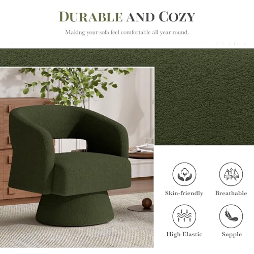 Luxanimarion Swivel Barrel Accent Chair Set of 2,Oversized Teddy Upholstered Round Swivel Chairs,Modern Luxury 360 Degree Living Room Vanity Chair for Bedroom Office,Green,2PCS - color: Green, size: Set of 2