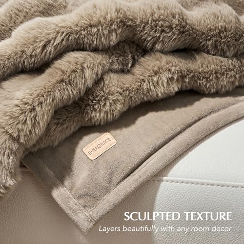 Faux Rabbit Fur Bubble Throw Blanket, 50"x60", Greige | Ultra Soft, Luxury Faux Rabbit Fur Throw, Thick Warm Bubble Blanket, Cozy Fluffy Reversible, for Bed, Couch, Chair, Sofa - color: Greige, size: 50"x60"