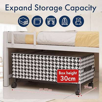 65L Under Bed Storage with Wheels, Adjustable Underbed Storage Bins, Foldable Dustproof Storage Container, 30.3×11.4×11.8 Inch Organizer for Clothes, Shoes, Blankets (black - Transparent Cover)