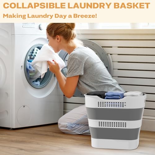 OOAMBB 43L+43L Collapsible Laundry Baskets plastic (Grey, 2 Packs) | Pop Up Laundry hamper/Storage Container, Foldable Laundry Basket with Handles, Durable,Space Saver