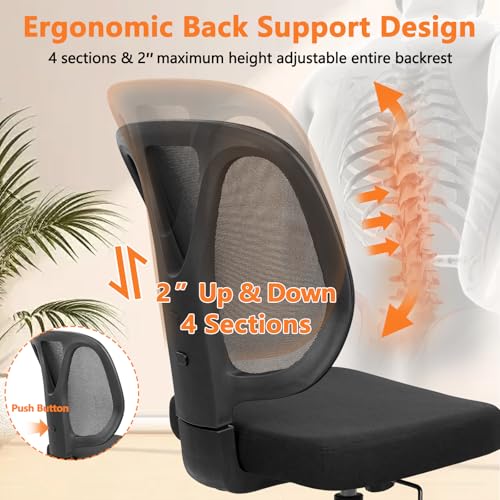 CLATINA Armless Home Office Chair, Adjustable Height Backrest Ergonomic Mesh Desk Chair with Wheels, 360° Swivel Small Computer Task Chair for Home Office, Study, Meeting Room, Black - color: Black-neva, size: 1 Pack