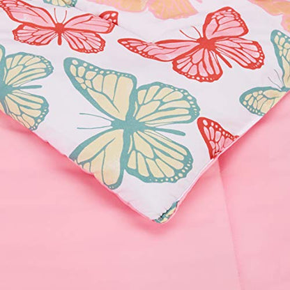 Amazon Basics 5-Piece Soft Microfiber Kid's Bed-in-a-Bag Bedding Set with Comforter, Sheets, Sham and Pillowcase, Twin, Butterfly Friends - color: Butterfly Friends, size: Twin