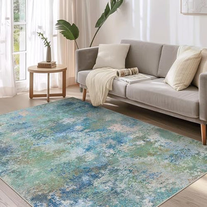 BEIMO 3x5 Area Rugs for Bedroom, Blue Green Washable Abstract Non Slip Rug | Modern Abstract Rug Soft Low Pile Entryway Kitchen Living Room Office Carpet, Easy Care Vacuum Friendly - color: Aquamarine/Blue Green, size: 3' x 5' (Rectangular)