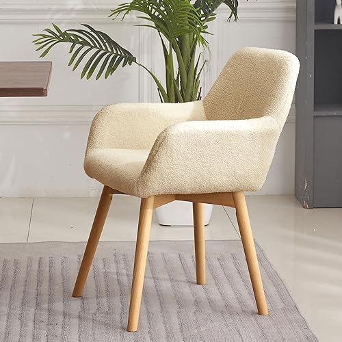 Mid Century Modern Dining Chairs Set of 2 & 4 & 6 Comfy Accent Chair Upholstered Kitchen Dining Living Room Chairs for Bedrooms Waiting Room Home Arm Desk Chair No Wheels (Wool Light Khaki, 2) - color: Wool Light Khaki