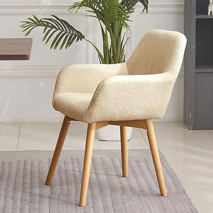 Mid Century Modern Dining Chairs Set of 2 & 4 & 6 Comfy Accent Chair Upholstered Kitchen Dining Living Room Chairs for Bedrooms Waiting Room Home Arm Desk Chair No Wheels (Wool Light Khaki, 2) - color: Wool Light Khaki