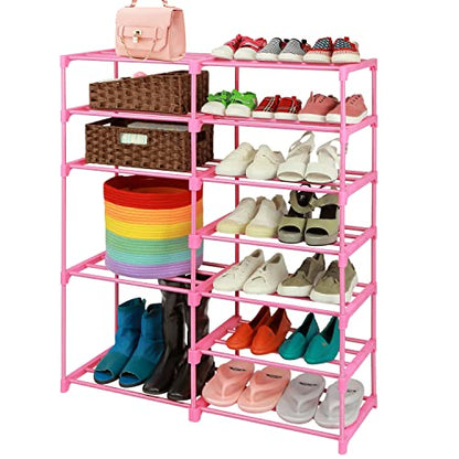 LNYZQUS 7-Tier Large Pink Shoe Rack, 24 -30 Pairs Tall Shoe Organizer Shelf, Kids Boots Stand Organizer For Garage Closet Entryway