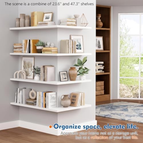 Harwaya 24 Inch White Floating Shelves Bathroom, Bedroom Wall Shelf 2-Pack | 8" Deep Wall Mounted Shelves for Kitchen Office Living Room Closet Plants Books Dresser - color: White