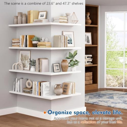 Harwaya 24 Inch White Floating Shelves Bathroom, Bedroom Wall Shelf 2-Pack | 8" Deep Wall Mounted Shelves for Kitchen Office Living Room Closet Plants Books Dresser - color: White