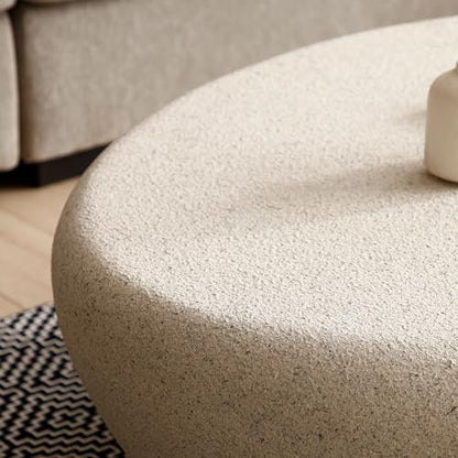 Fiberglass Coffee Table,Faux Stone Finish Indoor Outdoor Weatherproof Accent Table (43.31'') - color: 43.31'' Cream White