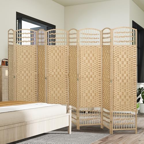 HOMCOM 8 Panel Room Divider, Folding Privacy Screen, 5.6', Natural | Room Separator, Wave Fiber Freestanding Partition Wall Divider - color: Natural, size: 8 Panel