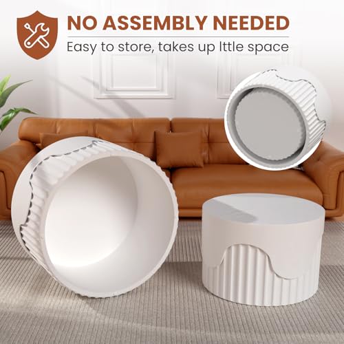 JHKZUDG 2-Pack Nesting Coffee Tables 26.8" & 19.7" White, Fluted Wood | Modern Wood Accent Furniture Set, Space-Saving Design for Living Room & Bedroom, Unique Fluted End Tables - color: 26.77"+19.69" White
