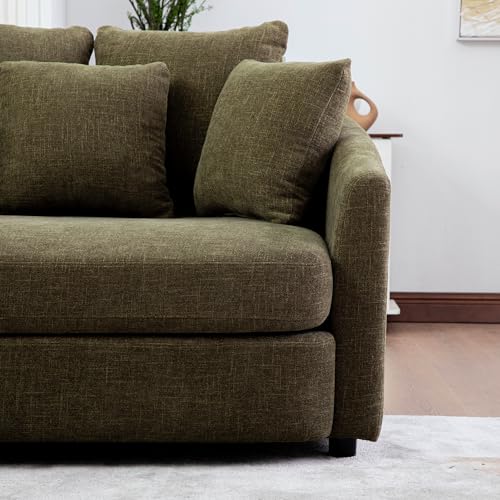 KEIKI 56" Oversized Chenille Single Sofa Chair with 5 Removable Pillows and High Density Foam Cushions, Modern 1-Seater Slipcoved Barrel Lounger Chair, Easy Assembly, for Living Room, Apartment, Green - color: Green