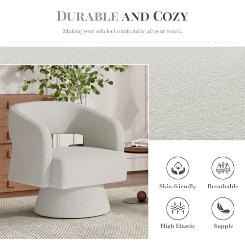 Swivel Barrel Accent Chair,Oversized Teddy Upholstered Round Swivel Chair,Modern Luxury 360 Degree Living Room Vanity Chair for Bedroom Office,White - color: White-teddy Fabric, size: Set of 2