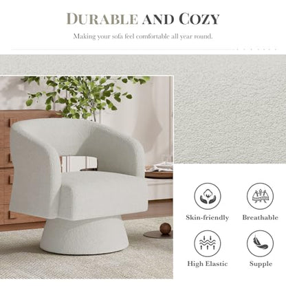 Swivel Barrel Accent Chair,Oversized Teddy Upholstered Round Swivel Chair,Modern Luxury 360 Degree Living Room Vanity Chair for Bedroom Office,White - color: White-teddy Fabric, size: Set of 2