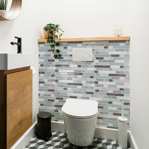 Art3d 10-Sheet Heavy-Duty Peel and Stick Backsplash, Waterproof Wall Tiles Stick on Kitchen Backsplash Living Space, Gray & Blue (Pack of 4) - color: Gray & Blue, size: 12 x 12 Inch (Pack of 4)