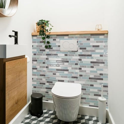 Art3d 10-Sheet Heavy-Duty Peel and Stick Backsplash, Waterproof Wall Tiles Stick on Kitchen Backsplash Living Space, Gray & Blue (Pack of 4) - color: Gray & Blue, size: 12 x 12 Inch (Pack of 4)