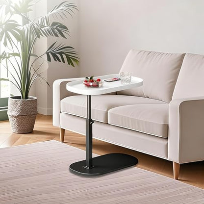 Adjustable Height C Shaped Side Table, Couch Tables that Slide Under, C Side Table Raised Edge, 360°Swivel C Shaped End Table, Small Coffee C Table, End Table for Sofa/Bed/Bathtub (Marble White) - color: Marble White