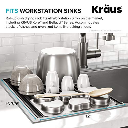 Kraus Multipurpose Workstation Sink Roll-Up Dish Drying Rack, Colander and Trivet in Green, KRM-11GR