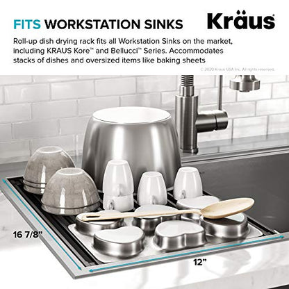 Kraus Multipurpose Workstation Sink Roll-Up Dish Drying Rack, Colander and Trivet in Green, KRM-11GR