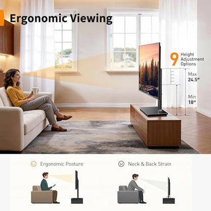 Perlegear Swivel TV Stand with Power Outlet for 32–72 inch TVs up to 99 lbs | Stable Tempered Glass Base, Universal TV Stand Base with Tilt, 9 height adjustments,cable management, max VESA 600x400mm - size: 32-72 Inch