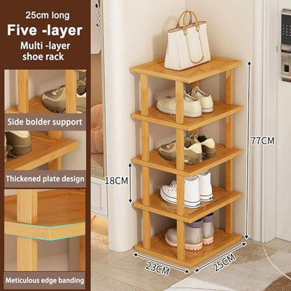 Wood Shoe Rack 5/7/8 Tier - Vertical Shoe Rack for Small Spaces, Tall Narrow Shoe Rack Organizer for Closet Entryway Corner Garage and Bedroom, Skinny Shoe Shelf with Free Stackable DIY (S) - size: Small
