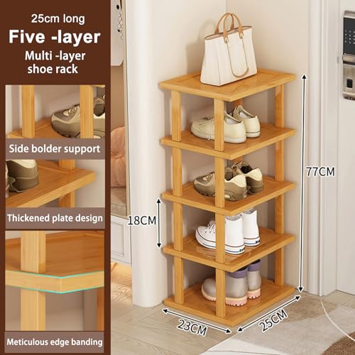 Wood Shoe Rack 5/7/8 Tier - Vertical Shoe Rack for Small Spaces, Tall Narrow Shoe Rack Organizer for Closet Entryway Corner Garage and Bedroom, Skinny Shoe Shelf with Free Stackable DIY (S) - size: Small