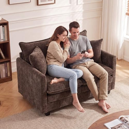 50'' Loveseat Sofa Cloud Sofa Couch, Modern Loveseats 2 Seat Couch 27" Deep Seat with 2 Pillows for Small Spaces Apartment Studio Office Bedroom Living Room, Brown - color: Brown, size: 50"