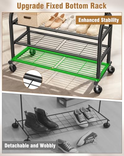 Heavy Duty Clothes Rack for Hanging Clothes Load 688 LBS, Height Adjustable Rolling Clothing Racks, Portable Metal Coat Rack Garment Wardrobe with Wheels and 3 Shelves for Bedroom, Black - color: Black, style: 3 Shelves