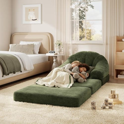 Yaheetech 93" Folding Sofa Bed Convertible Sofa Chenille, Green | Foldable Sofa Bed Convertible Chair Sleeper Chenille Couch with Handle, U-Shape Support for Living Room, Bedroom, Apartment - color: Green