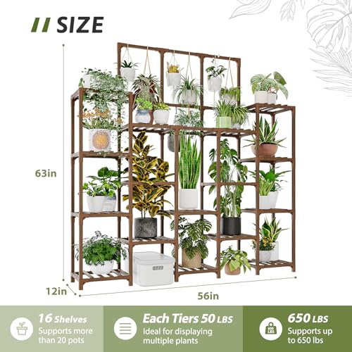 GENTINGBRO Plant Stand Indoor Outdoor 63" Tall Plant Shelf for Plants 14-Tier Large Plant Sheves for Living Room Heavy Duty Plant Rack Garden Balcony Patio Hanging Planter