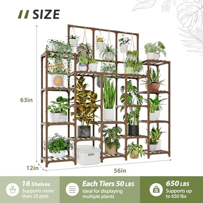 GENTINGBRO Plant Stand Indoor Outdoor 63" Tall Plant Shelf for Plants 14-Tier Large Plant Sheves for Living Room Heavy Duty Plant Rack Garden Balcony Patio Hanging Planter