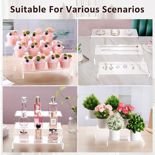 1 Set Large Acrylic Clear Display Risers, 3 Sizes 12" Rectangular Showcase Collectibles Display Shelf, 5 mm Thick Desktop Display Stand Holder for Figures, Jewelry, Perfume, Toys - size: 3 Pcs Acrylic Risers
