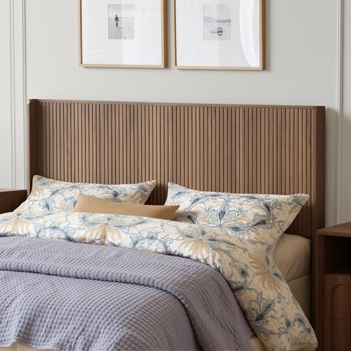 64.1" Queen Size Wood Headboard, Fluted Panel Headboard, Walnut | Mid Century Modern Head Board, Wall Mounted Headboards, Wingback Retro Style Head Board for Adjustable Bed, Easy to Assembly - color: Walnut, size: Queen