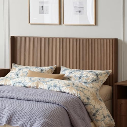 78.7" King Size Wooden Headboard, Fluted Panel Headboard, Walnut | Mid Century Modern Head Board, Wall Mounted Headboards, Wingback Retro Style Head Board for Adjustable Bed, Easy to Assembly - color: Walnut, size: King