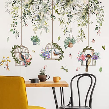 Runtoo Birdcage Plant Leaves Wall Stickers Flower Hanging Vine Wall Decals Living Room Bedroom Nursery Home Decor - color: Hanging Vines Birdcage